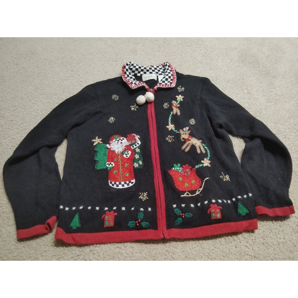 Vintage Lemon Grass Christmas Sweater Women's XL Santa Reindeer Holiday